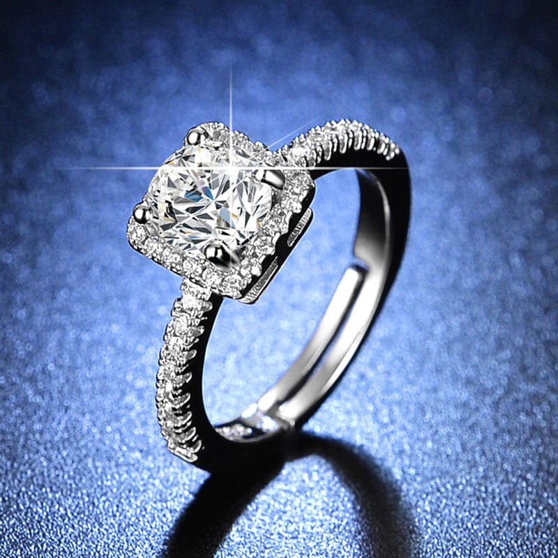 American Diamond Ice Cut Stone American Diamond Silver Plated Adjustable Ring