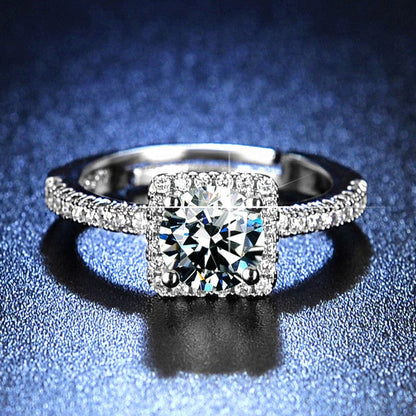 American Diamond Ice Cut Stone American Diamond Silver Plated Adjustable Ring