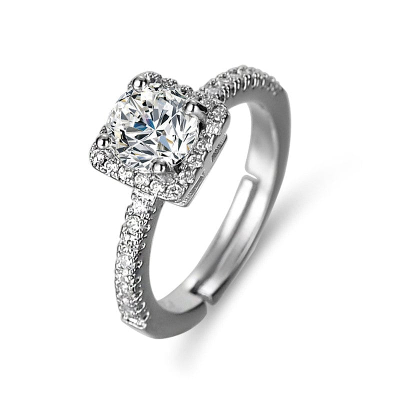 American Diamond Ice Cut Stone American Diamond Silver Plated Adjustable Ring