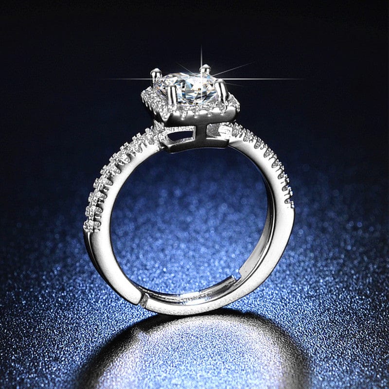 American Diamond Ice Cut Stone American Diamond Silver Plated Adjustable Ring