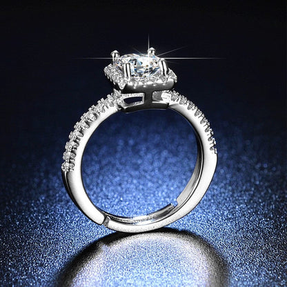 American Diamond Ice Cut Stone American Diamond Silver Plated Adjustable Ring