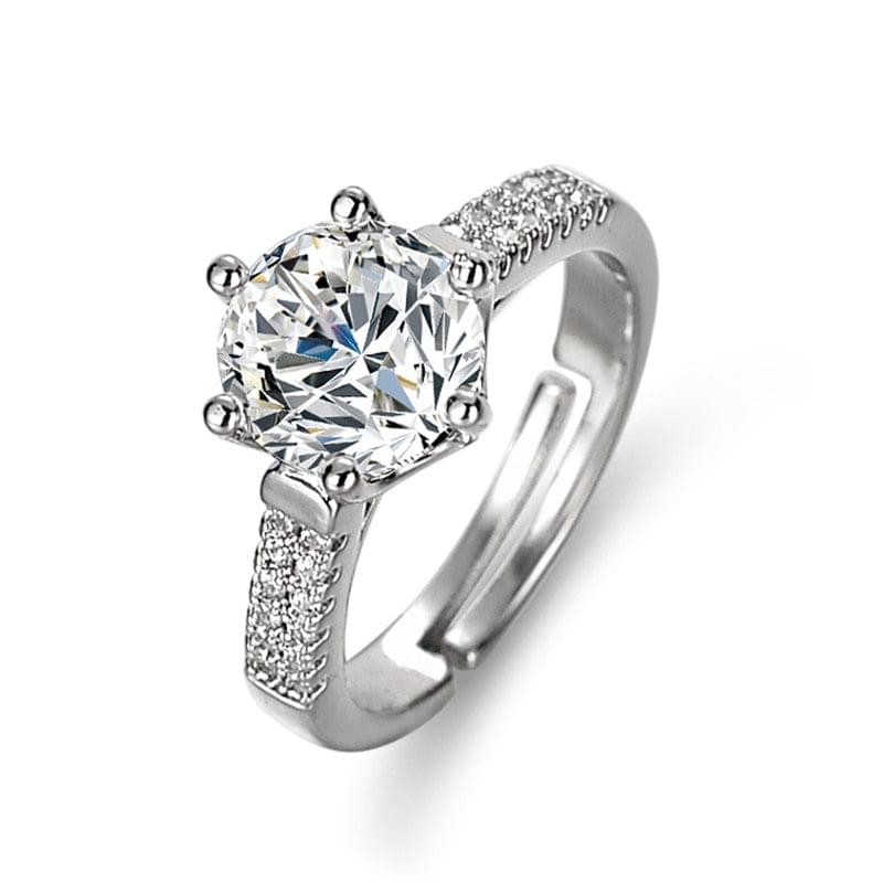 Solitaire Cubic Zircon American Diamond Silver Plated Adjustable Ring