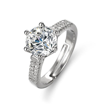 Solitaire Cubic Zircon American Diamond Silver Plated Adjustable Ring