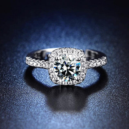 Solitaire Cubic Zircon American Diamond Silver Plated Adjustable Ring