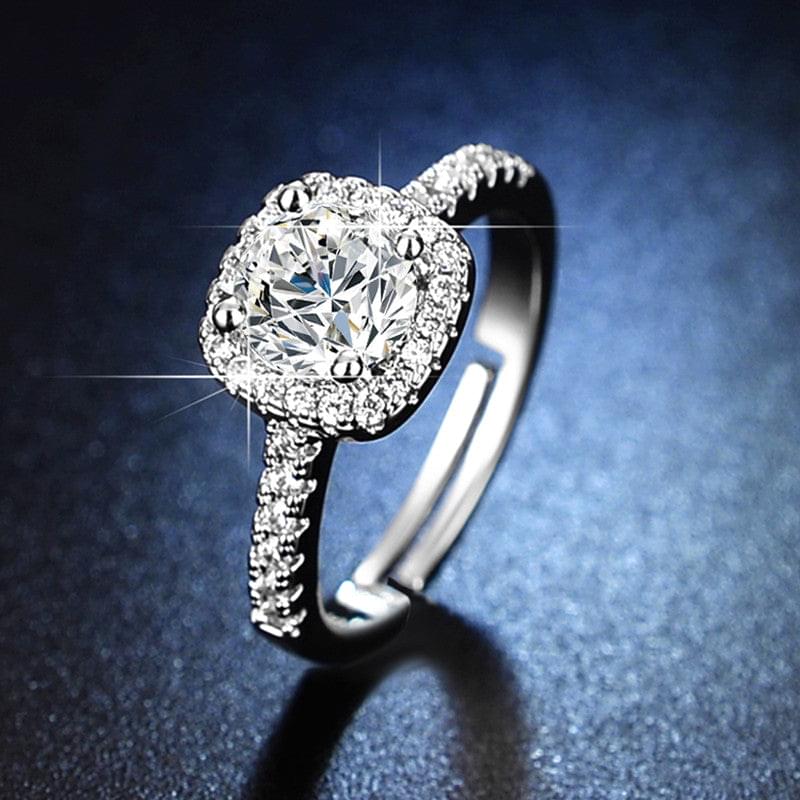 Solitaire Cubic Zircon American Diamond Silver Plated Adjustable Ring