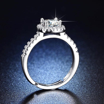 Solitaire Cubic Zircon American Diamond Silver Plated Adjustable Ring