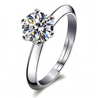 Solitaire Cubic Zircon Silver Plated Adjustable Ring