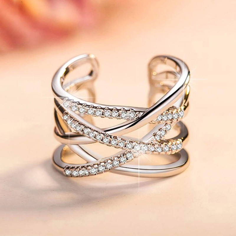 American Diamond Silver Studded Plated Adjustable Ring