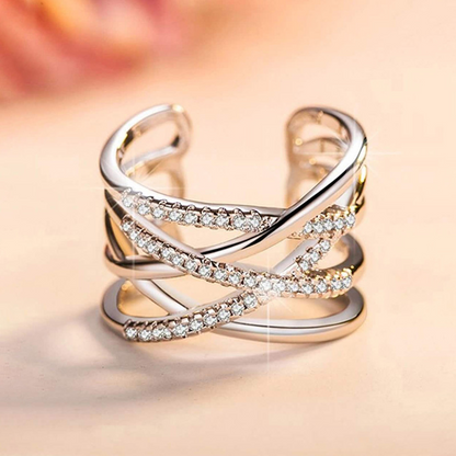 American Diamond Silver Studded Plated Adjustable Ring