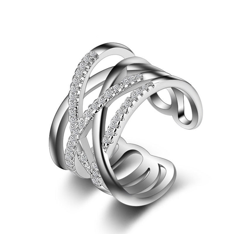 American Diamond Silver Studded Plated Adjustable Ring