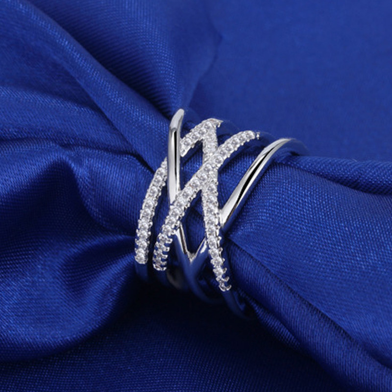American Diamond Silver Studded Plated Adjustable Ring