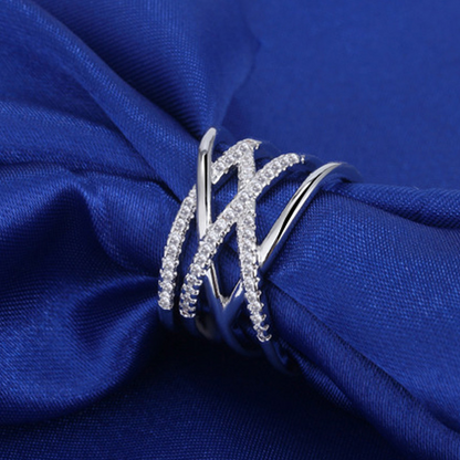 American Diamond Silver Studded Plated Adjustable Ring