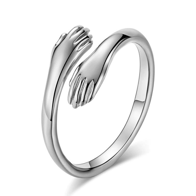 Hug Design Silver Plated Adjustable Ring