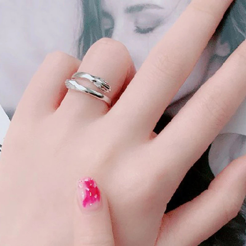 Hug Design Silver Plated Adjustable Ring