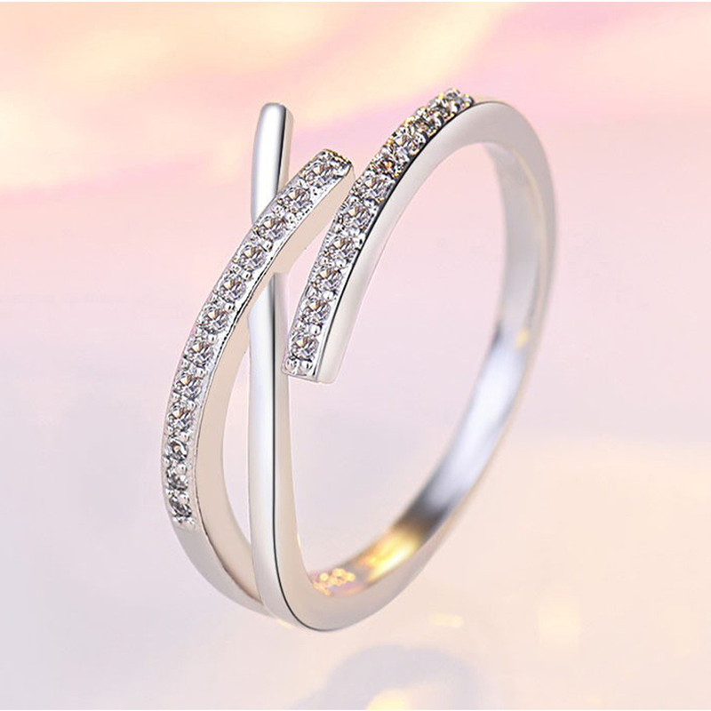 American Diamond Silver Plated Adjustable Ring