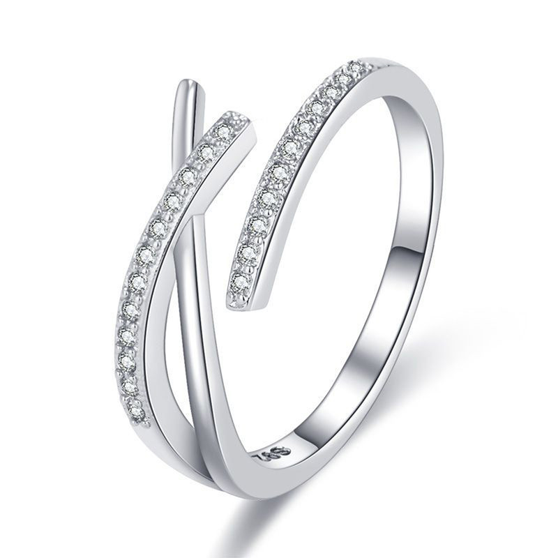 American Diamond Silver Plated Adjustable Ring