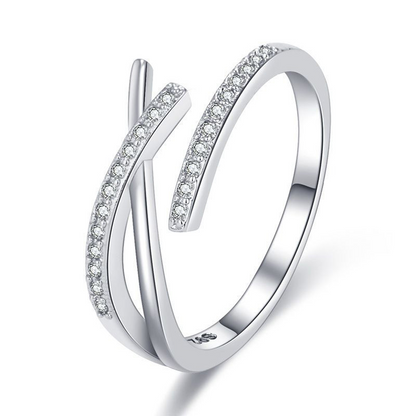 American Diamond Silver Plated Adjustable Ring