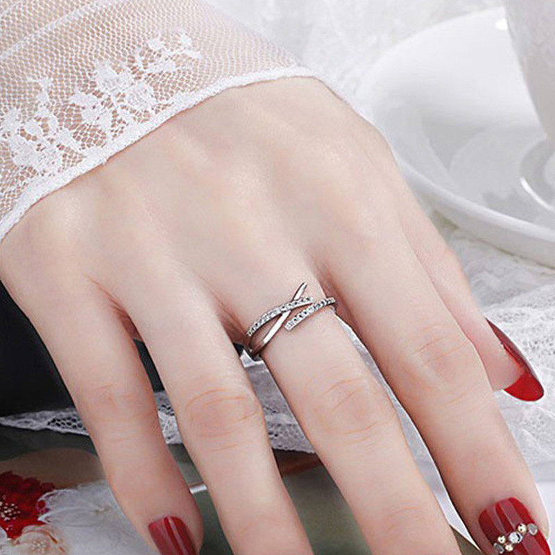 American Diamond Silver Plated Adjustable Ring