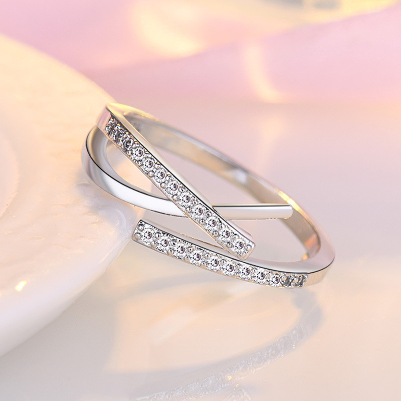 American Diamond Silver Plated Adjustable Ring