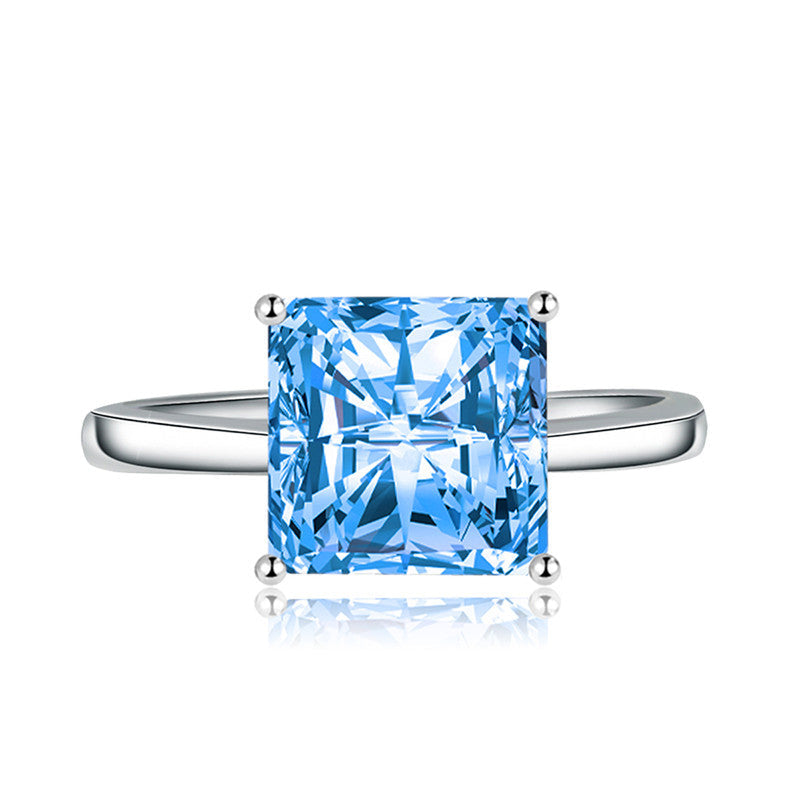 Indicolite Cubic Zircon Ice Cut Stone Silver Plated Adjustable Ring