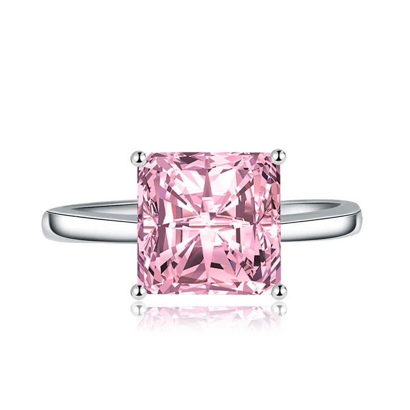 Pink Topaz Cubic Zircon Ice Cut Stone Silver Plated Adjustable Ring