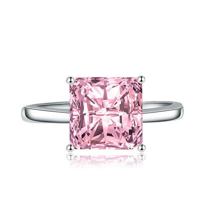Pink Topaz Cubic Zircon Ice Cut Stone Silver Plated Adjustable Ring