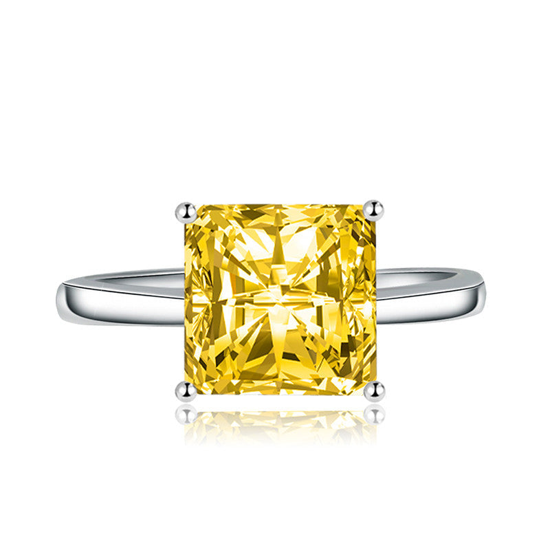 Yellow Topaz Cubic Zircon Ice Cut Stone Silver Plated Adjustable Ring