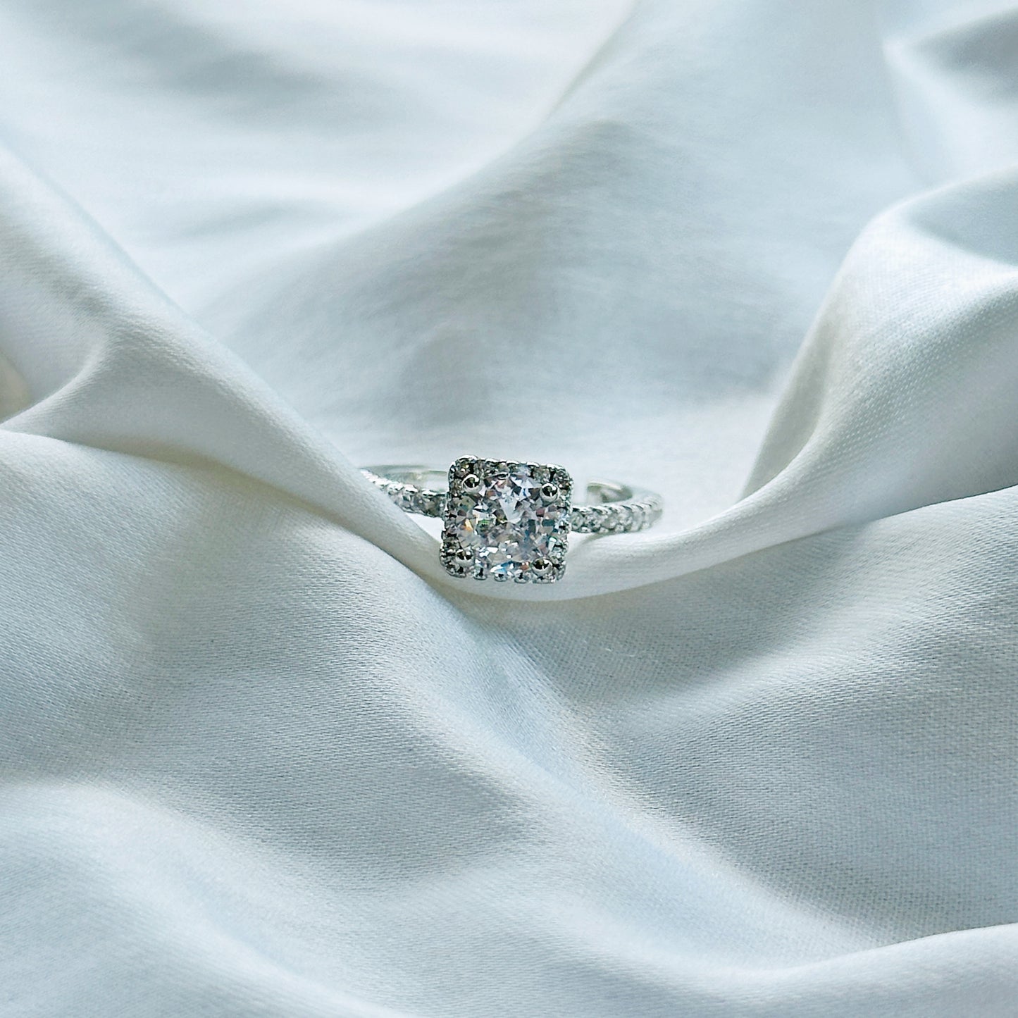 American Diamond Ice Cut Stone American Diamond Silver Plated Adjustable Ring