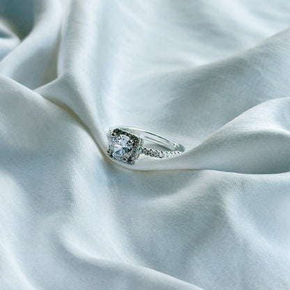 American Diamond Ice Cut Stone American Diamond Silver Plated Adjustable Ring