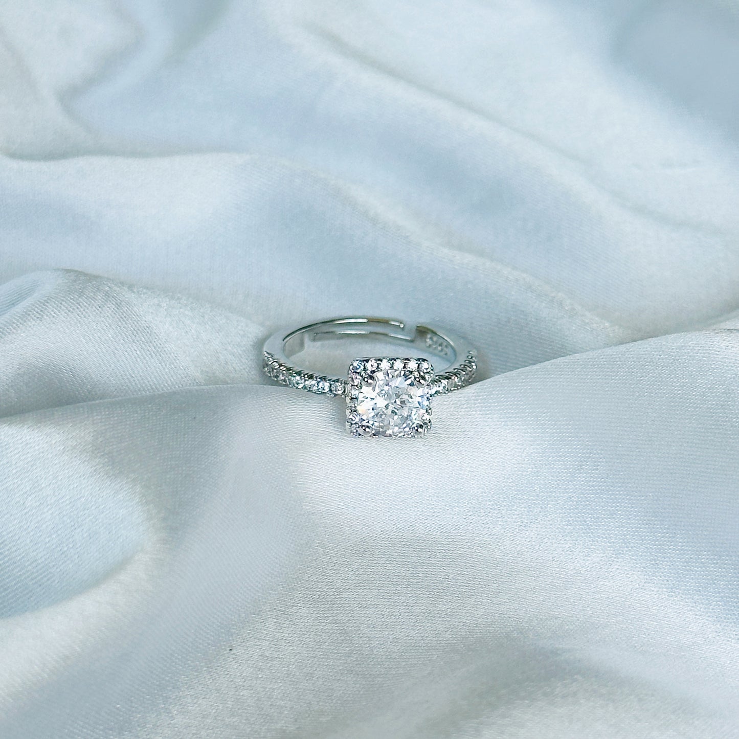 American Diamond Ice Cut Stone American Diamond Silver Plated Adjustable Ring