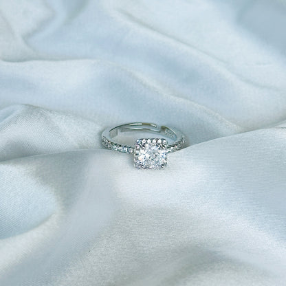 American Diamond Ice Cut Stone American Diamond Silver Plated Adjustable Ring