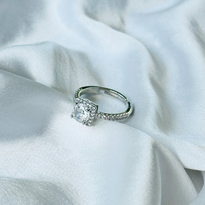 American Diamond Ice Cut Stone American Diamond Silver Plated Adjustable Ring