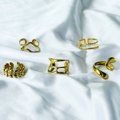 Contemporary Designs Anti-Tarnish Stainless Steel Gold Plated Adjustable Rings (Set of 5)