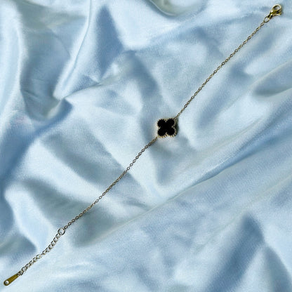 Black Floral Design Gold Plated Adjustable Stainless Steel Chain Bracelet