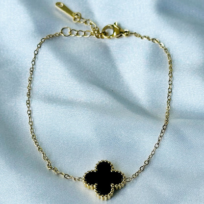 Black Floral Design Gold Plated Adjustable Stainless Steel Chain Bracelet