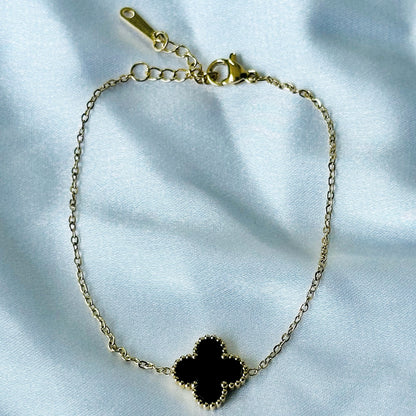 Black Floral Design Gold Plated Adjustable Stainless Steel Chain Bracelet