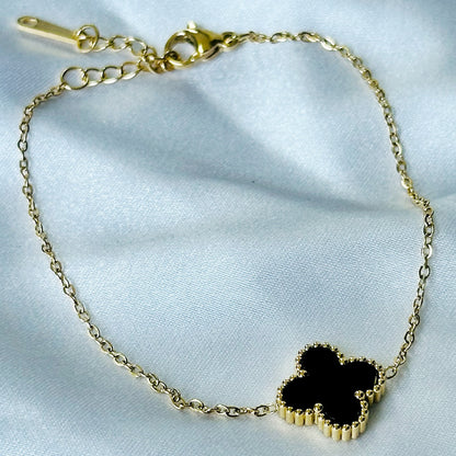 Black Floral Design Gold Plated Adjustable Stainless Steel Chain Bracelet