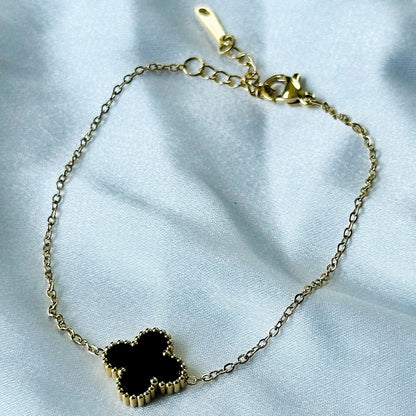 Black Floral Design Gold Plated Adjustable Stainless Steel Chain Bracelet