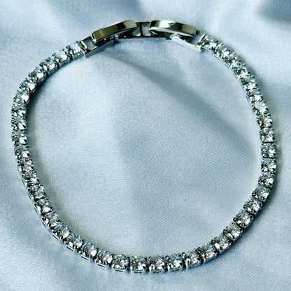 American Diamond Silver Plated Tennis Chain Bracelet