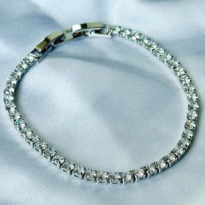 American Diamond Silver Plated Tennis Chain Bracelet