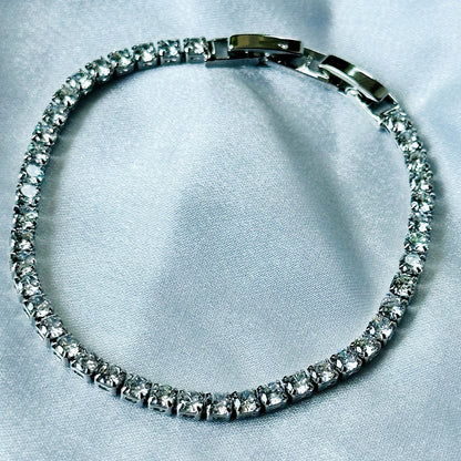 American Diamond Silver Plated Tennis Chain Bracelet