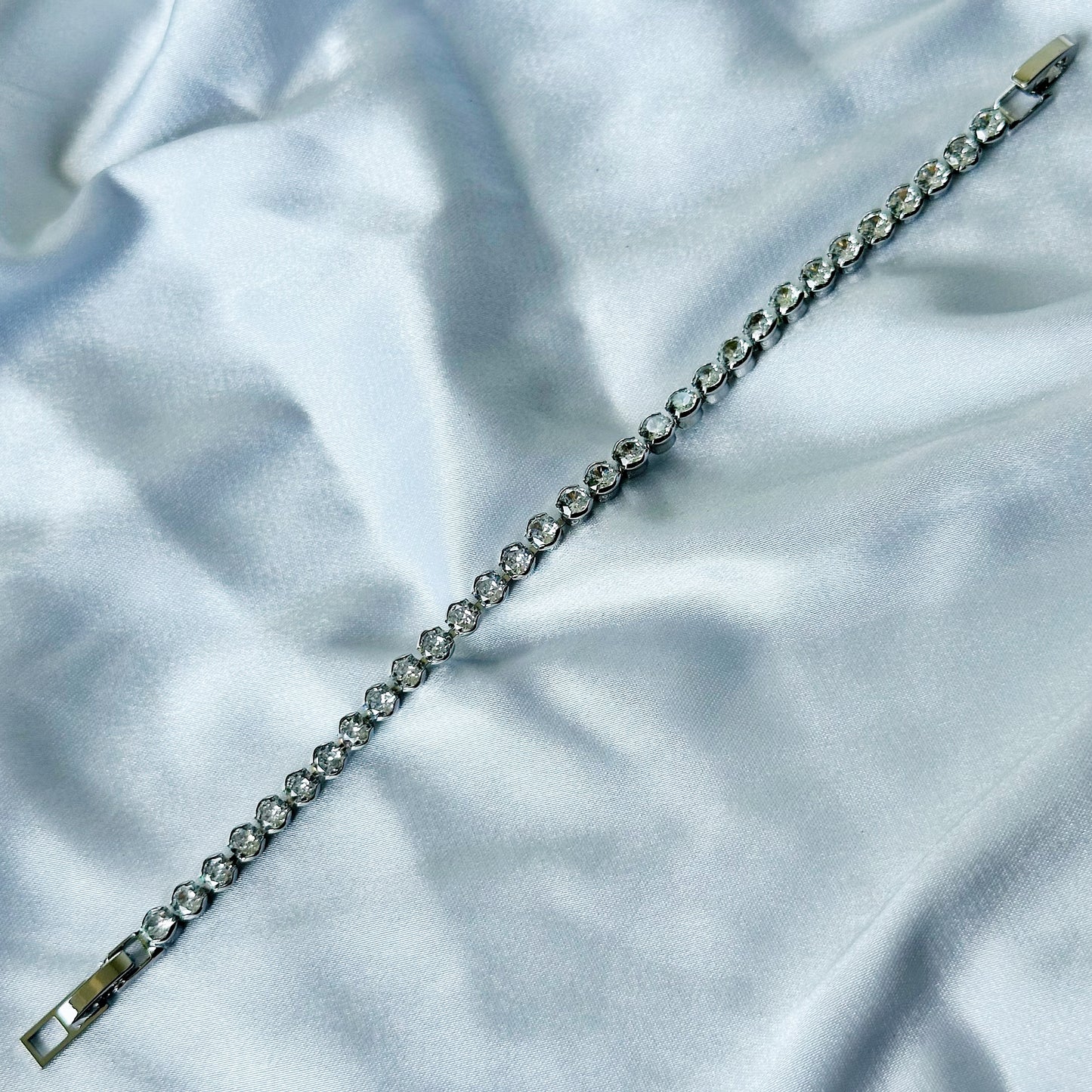 American Diamond Silver Plated Tennis Chain Bracelet