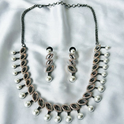 Black Cubic Zircon Stones American Diamond Victorian Plated Necklace Set