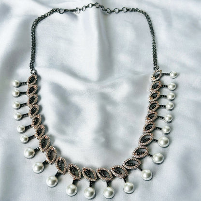 Black Cubic Zircon Stones American Diamond Victorian Plated Necklace Set