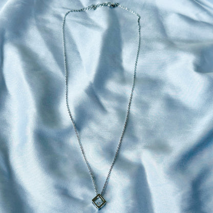 Solitaire Cubic Zircon American Diamond Silver Plated Stainless Steel Necklace
