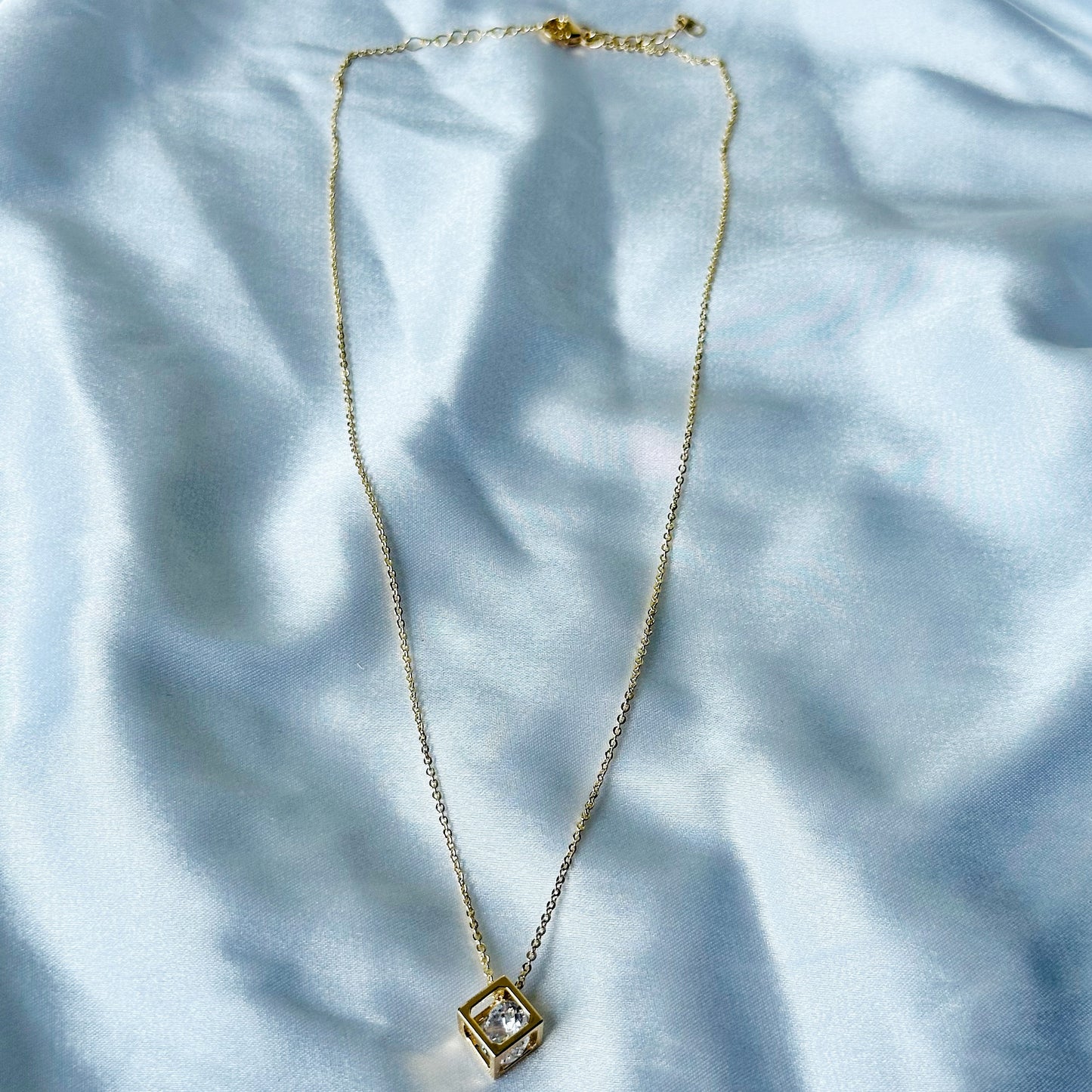 Solitaire Cubic Zircon American Diamond Gold Plated Stainless Steel Necklace