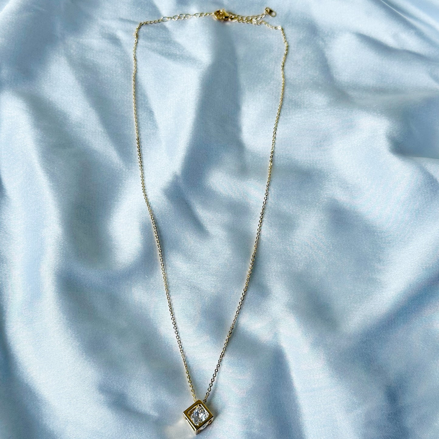 Solitaire Cubic Zircon American Diamond Gold Plated Stainless Steel Necklace