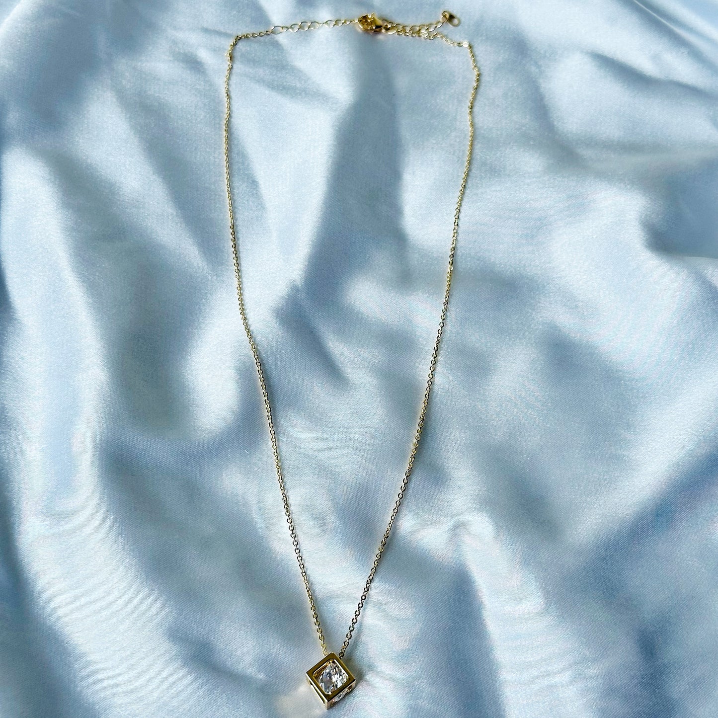 Solitaire Cubic Zircon American Diamond Gold Plated Stainless Steel Necklace