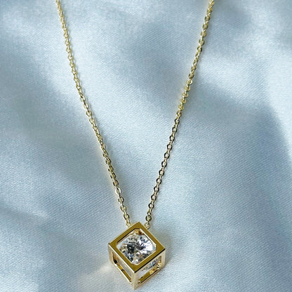 Solitaire Cubic Zircon American Diamond Gold Plated Stainless Steel Necklace