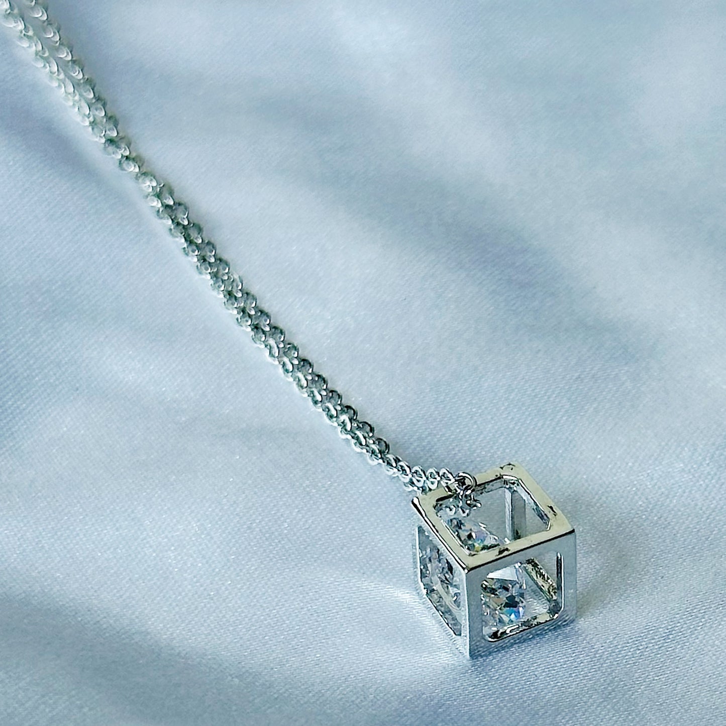 Solitaire Cubic Zircon American Diamond Silver Plated Stainless Steel Necklace
